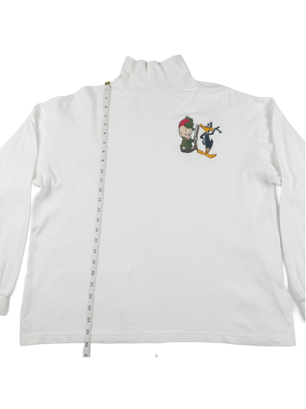 VTG 1993 Looney Tunes Elmer Fudd Daffy Duck Mock Neck Sweatshirt Men L White USA - Picture 4 of 9